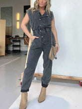 Plus Size Button Front Cap Sleeve Denim Jumpsuit.