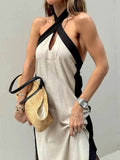 Contrast Halter Sleeveless Maxi Dress.