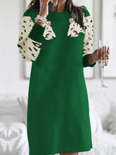 Leopard Print Round Neck Sweater Dress.