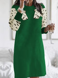 Leopard Print Round Neck Sweater Dress.