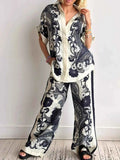 Printed Button Up Shirt and Pants Set.