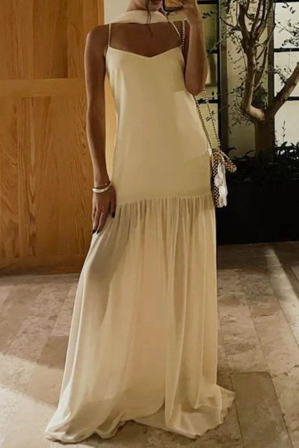 Adjustable Strap Maxi Cami Dress with Scarf - EBYNN