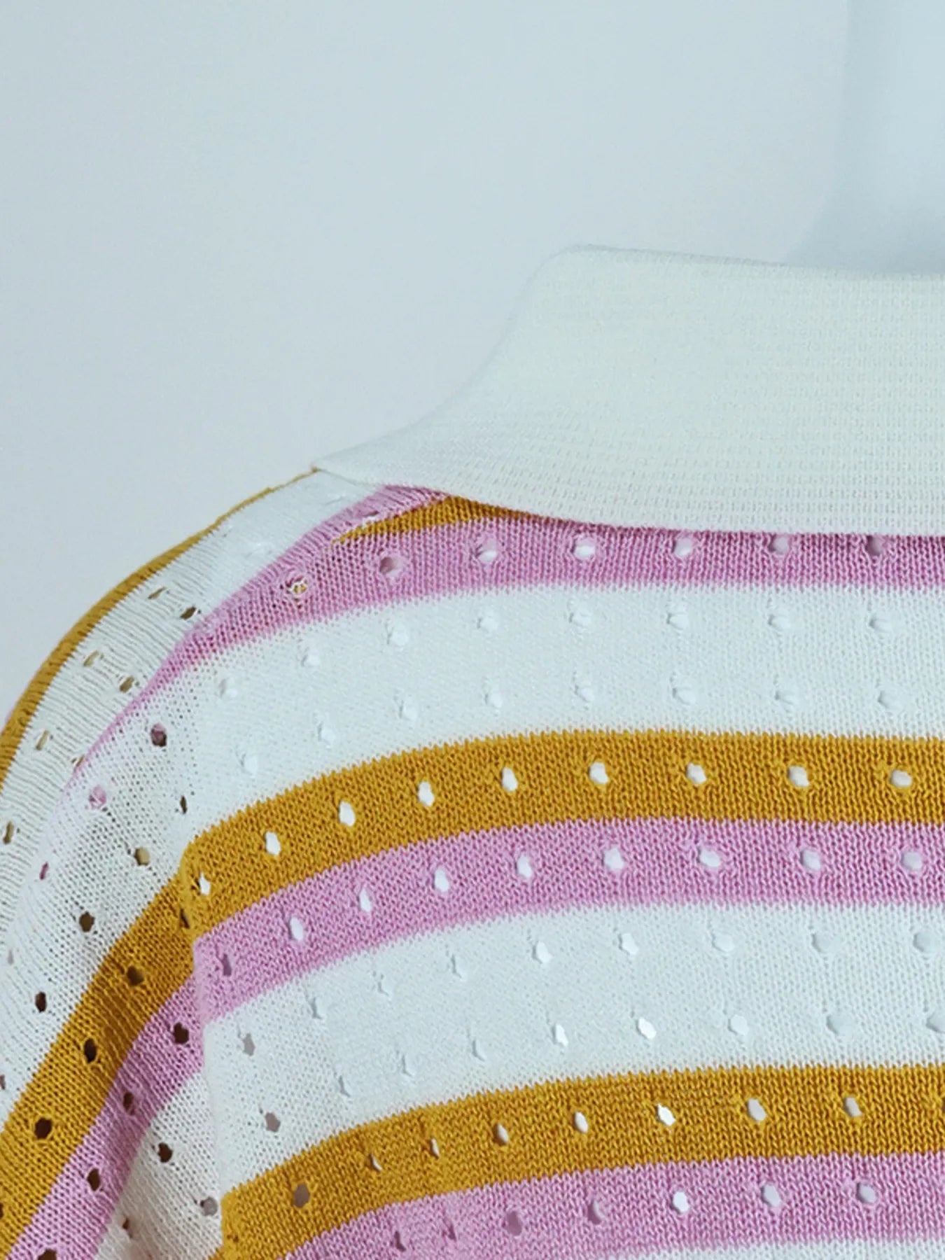 Striped Eyelet Button Up Shirt and Shorts Set.