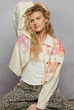 POL Printed Woven Mix Raw Hem Jacket with Lace Detail.