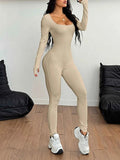 Square Neck Long Sleeve Active Jumpsuit.