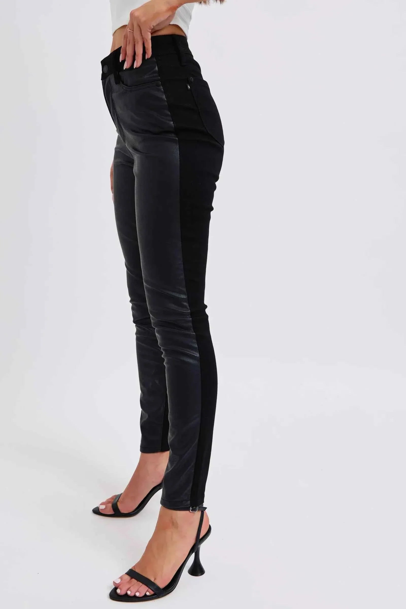 Judy Blue Plus Size High-Waisted Faux Leather Skinny Pants.