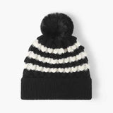 Striped Contrast Knit Hat with Pom-pom.
