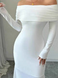 Off-Shoulder Long Sleeve Bodycon Maxi Dress.