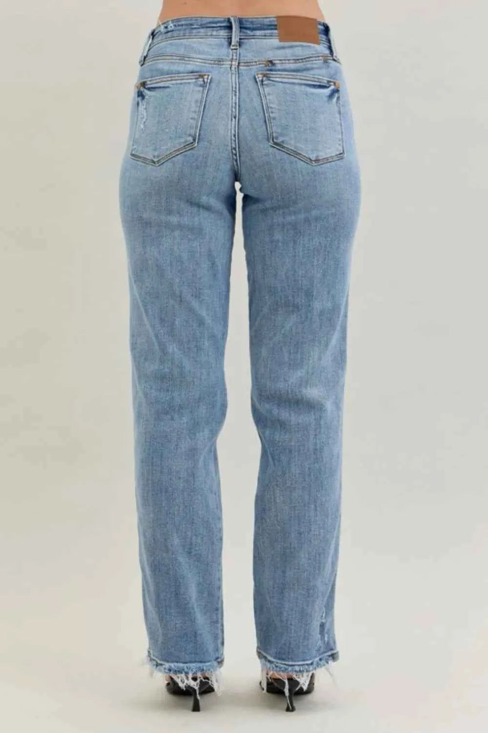 Judy Blue Frayed Hem Dad Jeans with Cell Phone Pocket.