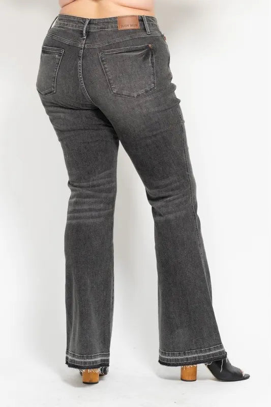 Judy Blue Plus Size Mid Rise Tummy Control Flare Jeans - Gray.