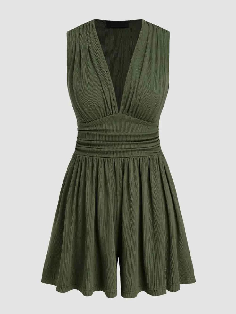 Ruched Plunge Sleeveless Romper.