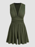 Ruched Plunge Sleeveless Romper.