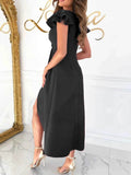 Surplice Ruffled Cap Sleeve Dress.
