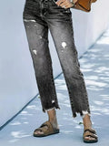 Distressed Straight Leg Jeans.