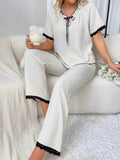 Contrast Trim Top and Pants Set for Stylish Comfort - EBYNN