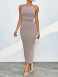 Sleek Spaghetti Straps Midi Bodycon Dress.