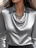 Plus Size Collared Neck Long Sleeve Blouse.