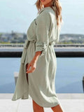 Button Down Tie Waist Shirt Dress.