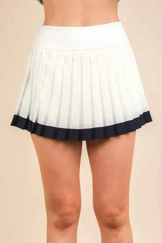 Very J Two Tone Pleated Activewear Mini Skirt with Built-in Shorts.