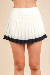 Very J Two Tone Pleated Activewear Mini Skirt with Built-in Shorts.