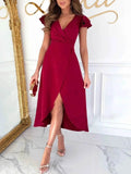 Surplice Ruffled Cap Sleeve Dress.