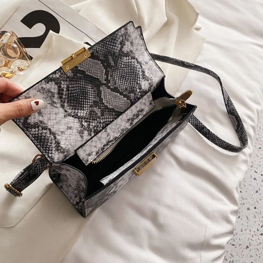 PU Leather Snakeskin Print Crossbody Bag.