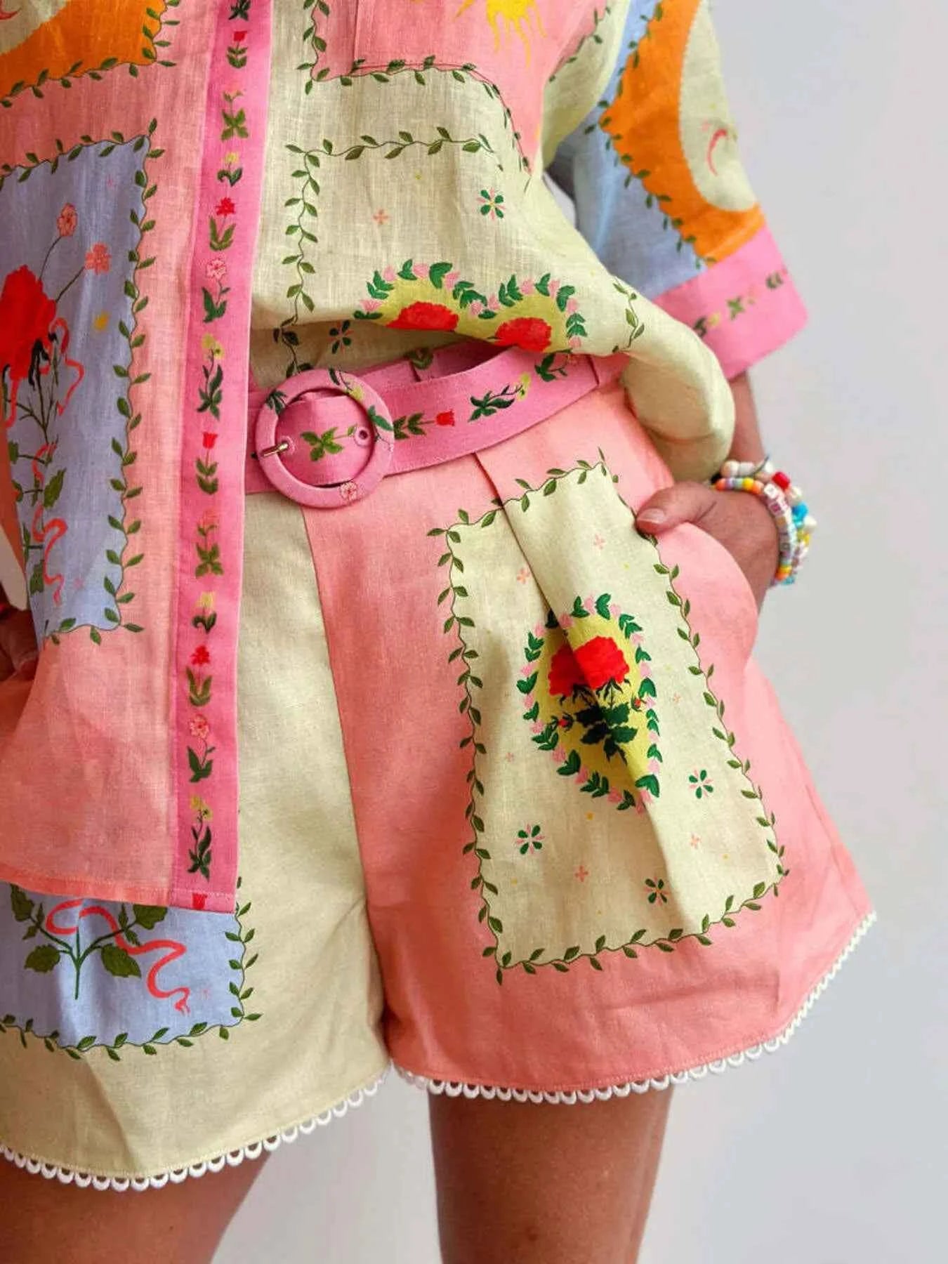 Printed Short Sleeve Shirt and Shorts Set.