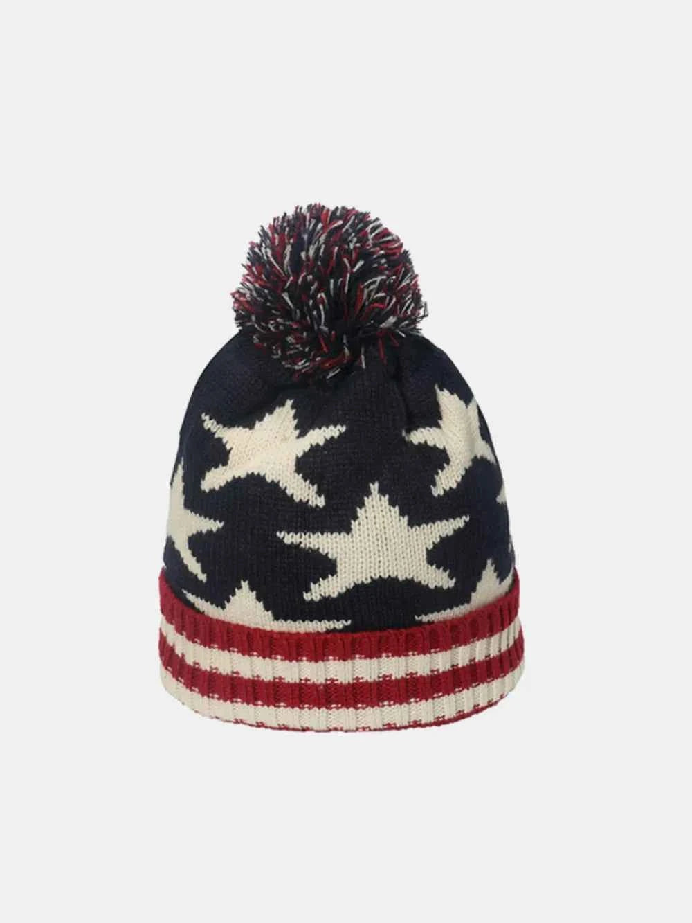 US Flag Knit Hat with Roll Rim.