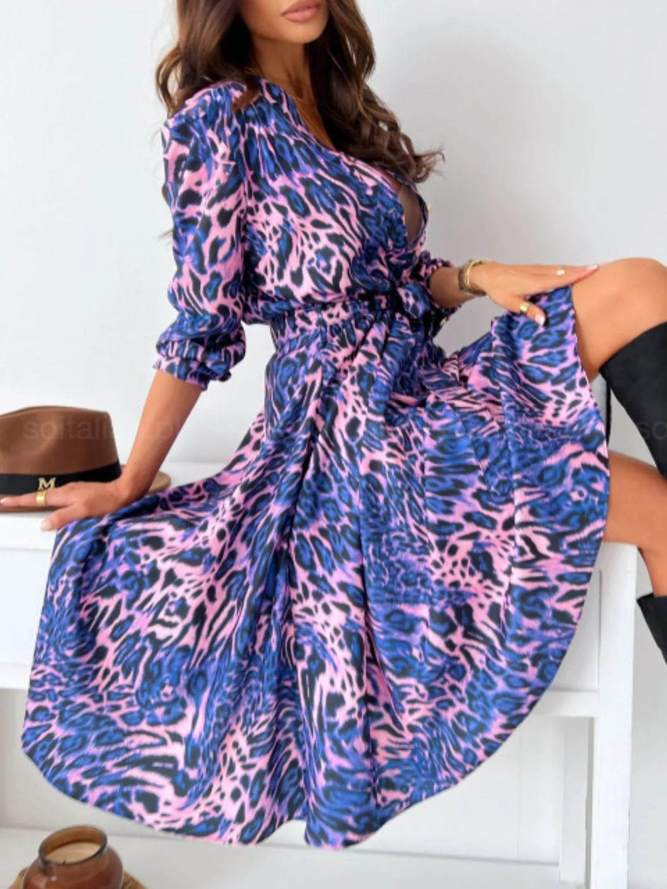 Printed Tie Waist Midi Dress.