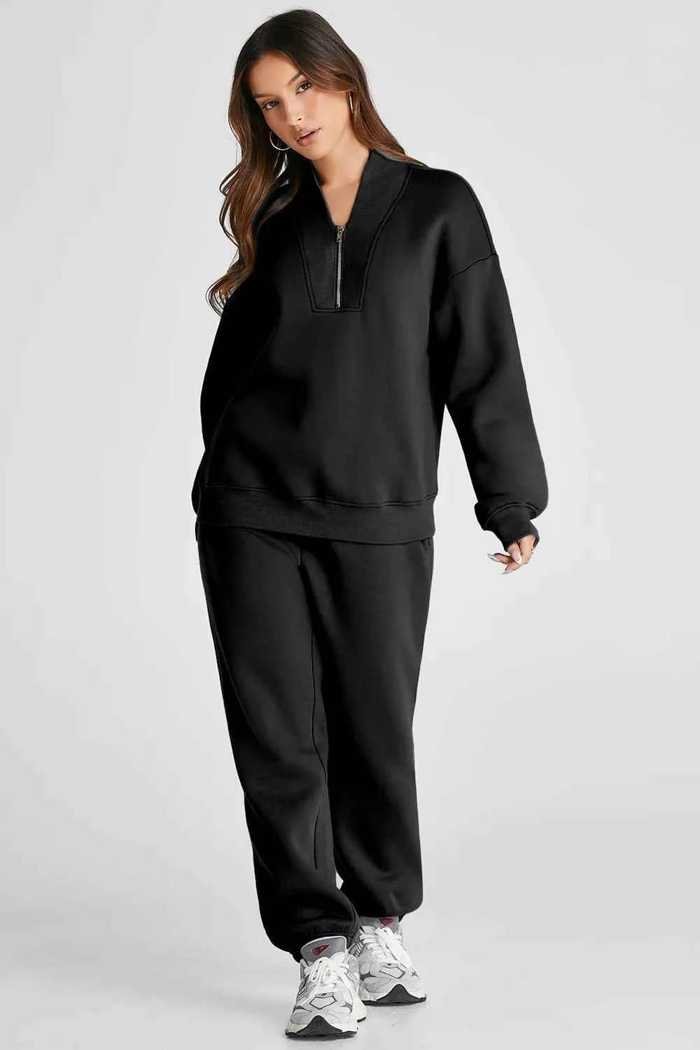 Quarter Zip Long Sleeve Top and Pants Set.