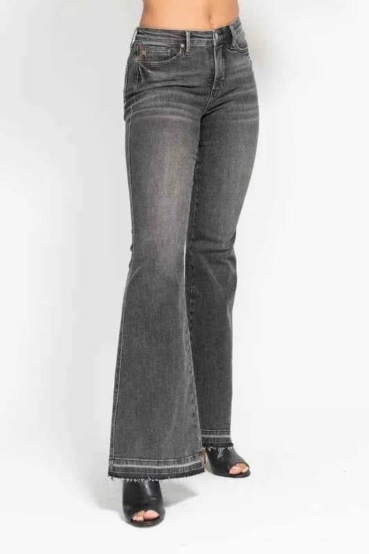 Judy Blue Plus Size Mid Rise Tummy Control Flare Jeans - Gray.
