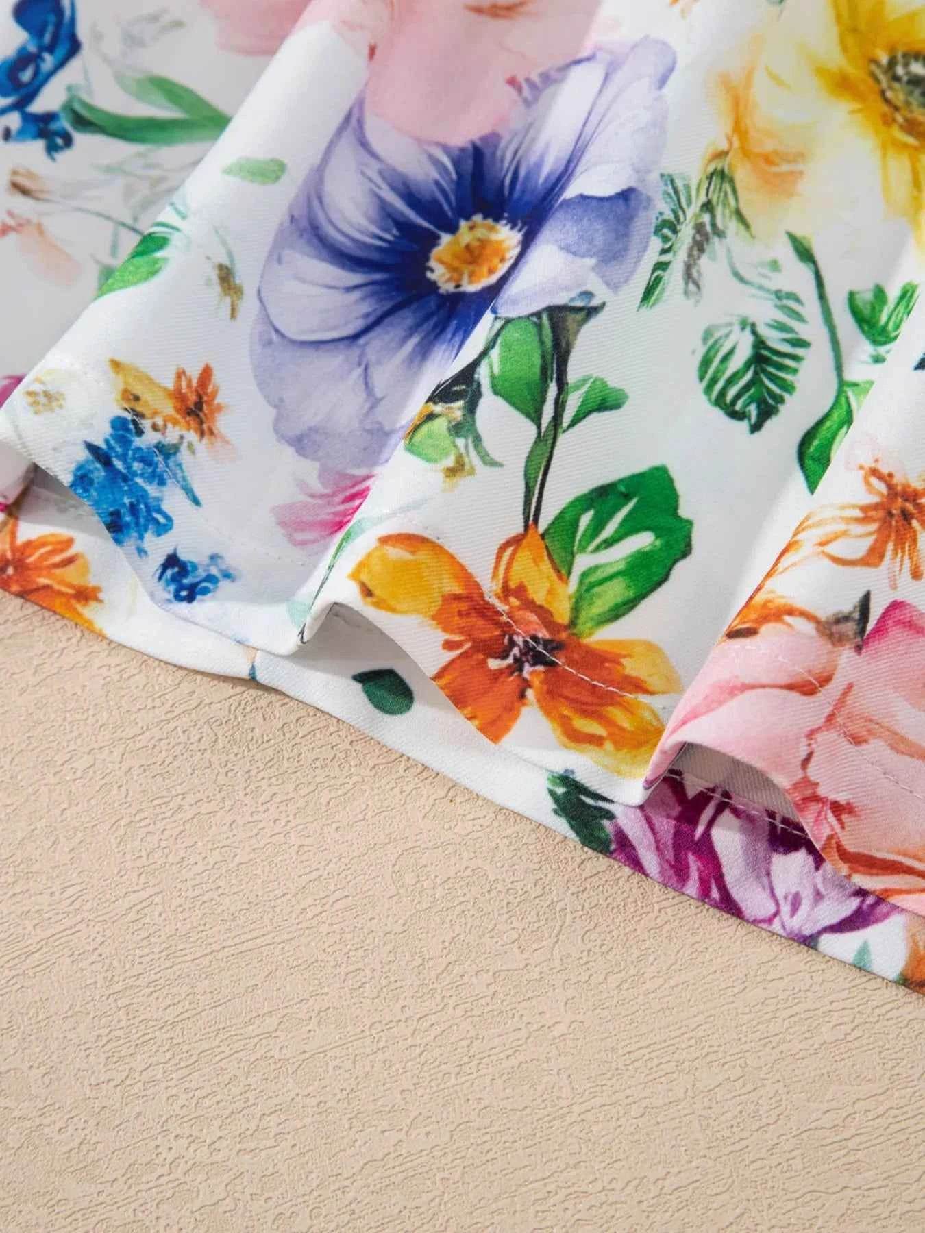 Floral Print Cap Sleeve Mini Dress.