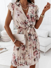 Floral Surplice Ruffled Cap Sleeve Dress.