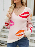Colorful Lips V-Neck Sweater.