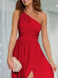 One-Shoulder High Slit Dress.