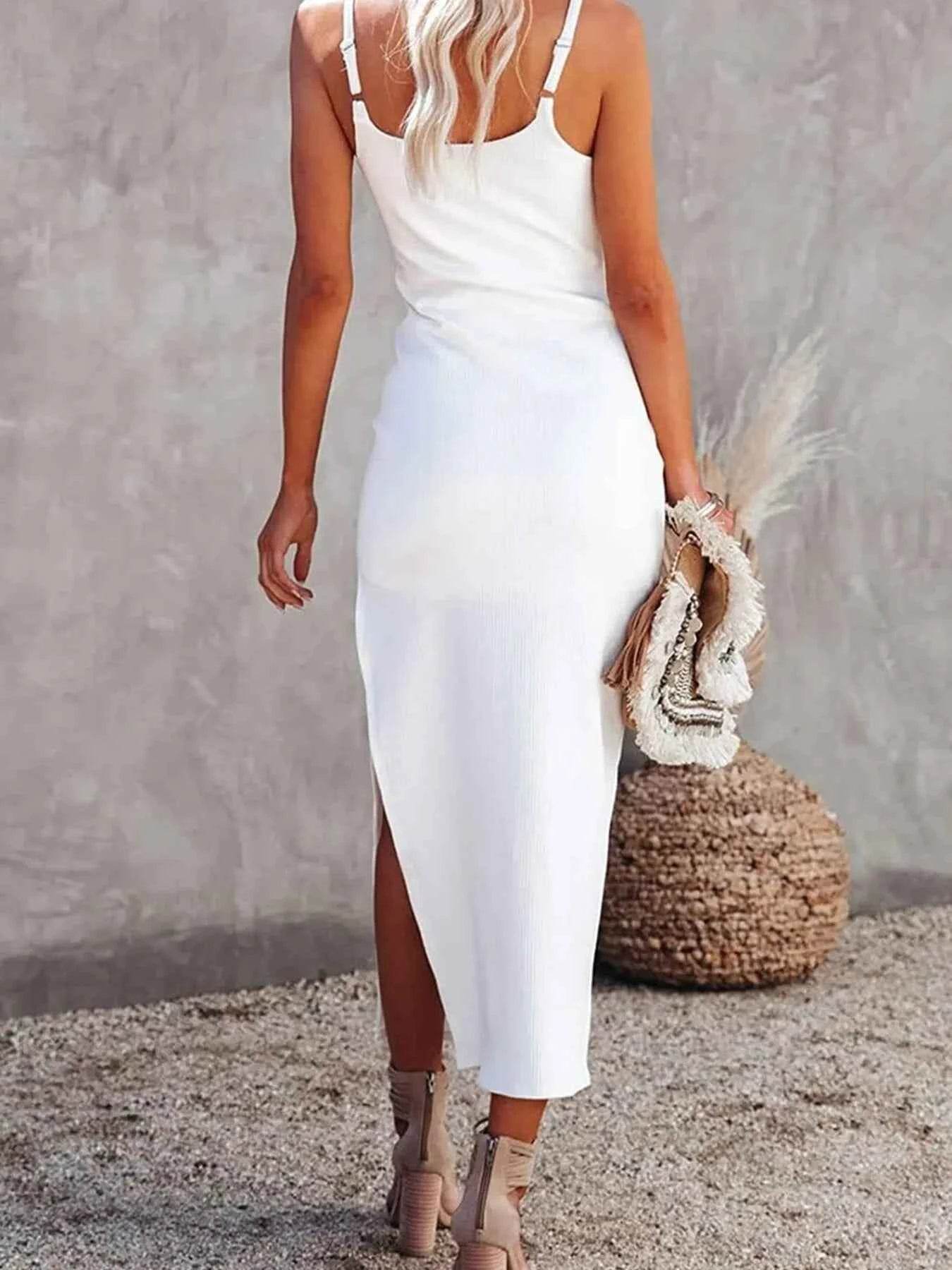 Ribbed Tank Midi Dress with Side Slit.