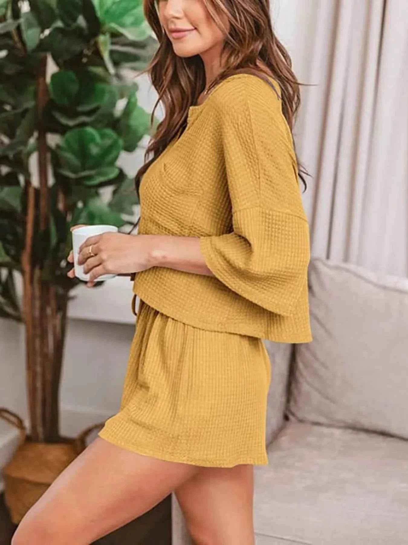 Waffle Knit Lounge Set for Ultimate Comfort and Style - EBYNN