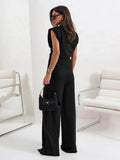 Slit Ruched Top and Wide Leg Pants Set - EBYNN