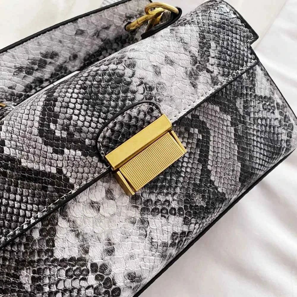 PU Leather Snakeskin Print Crossbody Bag.