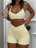 Ruched Sports Bra and High-Waisted Shorts Active Set.