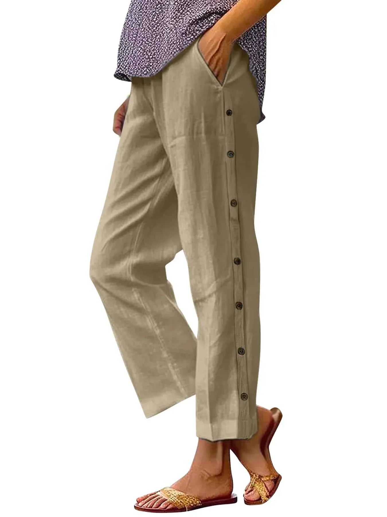 Casual Plus Size Wide Leg Button Decor Pants.