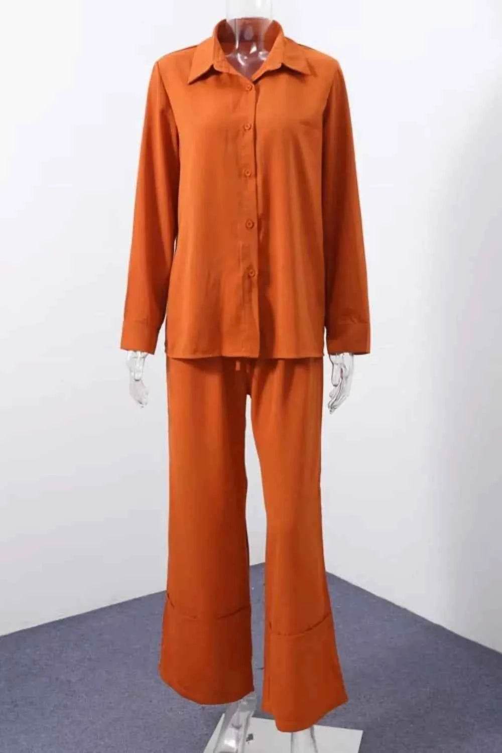 Button Down Shirt and Drawstring Pants Set - EBYNN