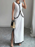 Contrast Scalloped Trim Sleeveless Top & Skirt Set.