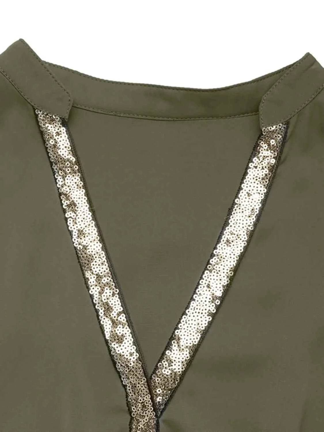 Sequin Notched Short Sleeve Midi Dress.