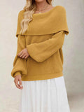 Fold-Over Collar Long Sleeve Sweater.