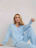 Johnny Collar Long Sleeve Top and Pants Sweater Set - EBYNN