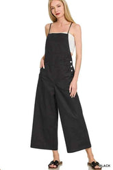 Zenana Woven Spaghetti Strap Overalls.