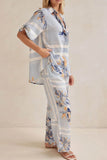 Printed Button Up Shirt and Pants Set - EBYNN