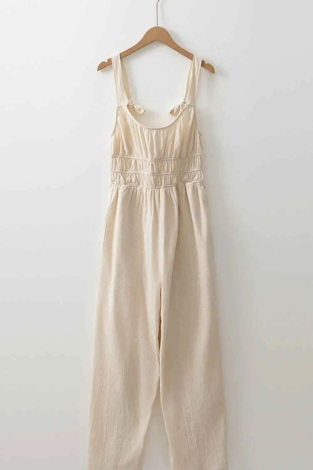 Ruched Sleeveless Wide Leg Jumpsuit.
