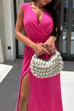 Surplice Sleeveless Maxi Dress with Slit.